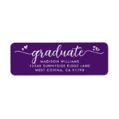 紫色の卒業用スクリプトハートのアドモダンレス ラベル (正面)