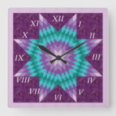 紫色の単独星のキルトのデザイン スクエア壁時計 (正面)