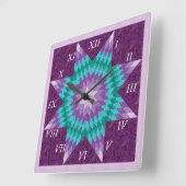 紫色の単独星のキルトのデザイン スクエア壁時計 (傾斜)