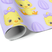 紫色の卵を持つキュートな黄色のイースターチックス ラッピングペーパー (ロールコーナー)