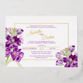 紫色の原水色結婚の金ゴールド枠 箔招待状 (正面)