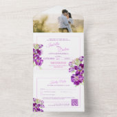 紫色の原水色結婚のQRコードRSVP オールインワン招待状 (内側)