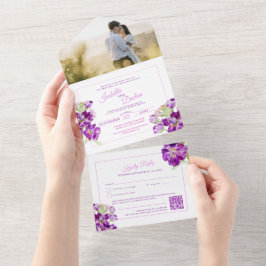 紫色の原水色結婚のQRコードRSVP オールインワン招待状
