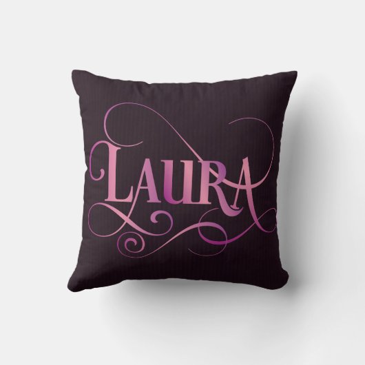 紫色の原稿のローラのパーソナライズで渦巻形のなピンク クッション (裏面)