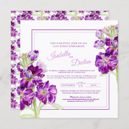 紫色の原花の水色ライブストリーム結婚の 招待状