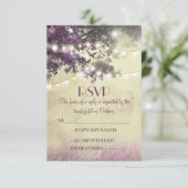 紫色の古いオークの木のライト結婚式のRSVPカード 出欠カード (スタンド正面)