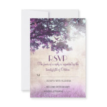 紫色の古いオークの木の結婚式RSVPカード