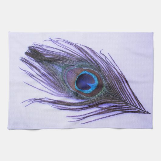 紫色の台所タオルの紫色の孔雀の羽 キッチンタオル (横)