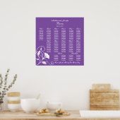 紫色の四角いウェディングレセプションシーティングチャート ポスター (キッチン)