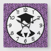 紫色の四角形 スクエア壁時計 (正面)