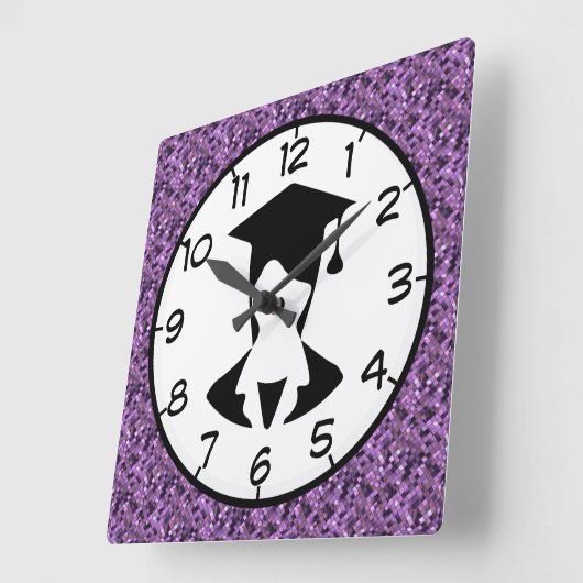 紫色の四角形 スクエア壁時計 (傾斜)