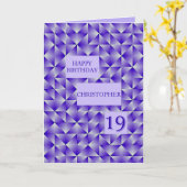 紫色の図形で19誕生日の名前を追加する カード (黄色い花)