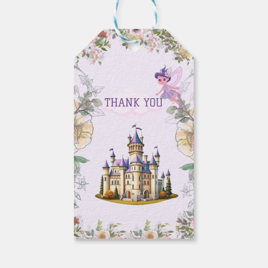 紫色の城の童話をテーマ感謝していにしたラベル。 ギフトタグ (裏面)