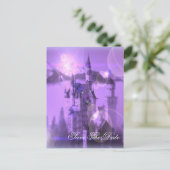 紫色の城ゴシック様式の結婚式は日付以外 案内ポストカード (スタンド正面)