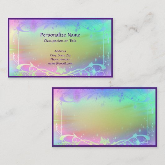 紫色の境界線を持つ奇妙なパステルカラーデザイン 名刺 (正面/裏面)