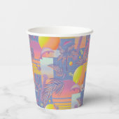 紫色の夏の気化波サンセット誕生日紙カップ 紙コップ (裏面)