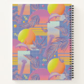 紫色の夏の蒸気波の夕日とヤシの木 ノートブック (裏面)