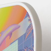 紫色の夏の蒸気波の夕日とヤシの木 ピックルボールラケット (左詳細)