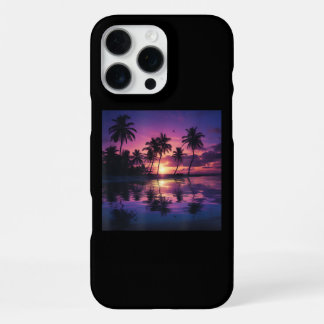 紫色の夕日のビーチのヤシの木 iPhone 16 PRO MAXケース