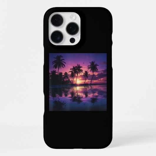 紫色の夕日のビーチのヤシの木  iPhoneケース (裏面)