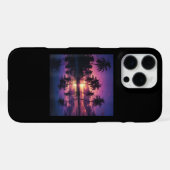 紫色の夕日のビーチのヤシの木  iPhoneケース (裏面横)