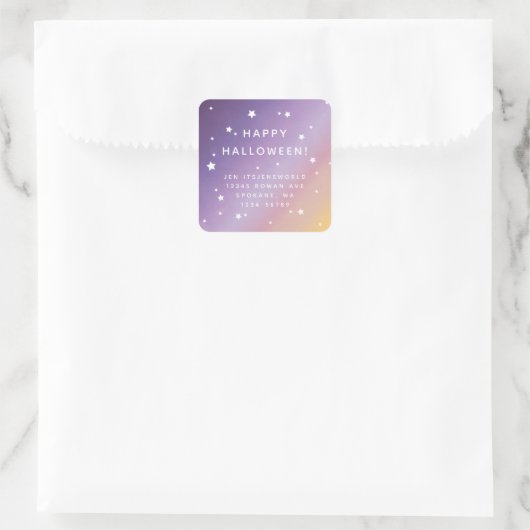 紫色の夕日+ホワイトスターカスタム文字/アドレス スクエアシール (バッグ)