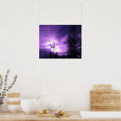 紫色の夕焼けとシルエット 20" x 16" ポスター (キッチン)