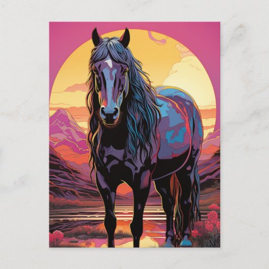 紫色の夕焼けの馬 ポストカード (正面)