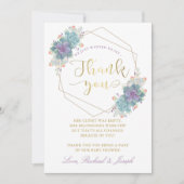 紫色の多肉果金ゴールド幾何学的ベビーシャワー サンキューカード (正面)