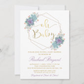 紫色の多肉果金ゴールド幾何学的ベビーシャワー 招待状 (正面)