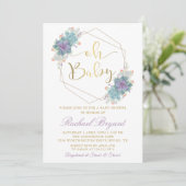 紫色の多肉果金ゴールド幾何学的ベビーシャワー 招待状 (スタンド正面)