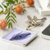 紫色の大きい報酬の鍵の紫色の孔雀の羽 キーホルダー (側面)