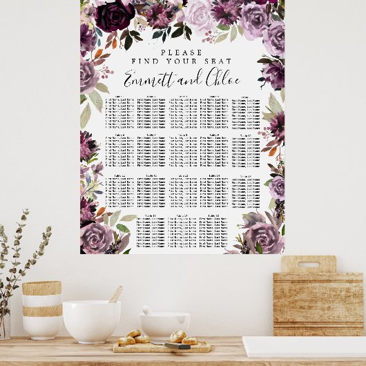 紫色の大きなピンクのフローラ18テーブルの座席表 ポスター (キッチン)
