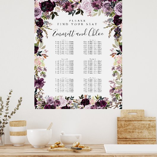 紫色の大きなピンクのフローラ6テーブルの座席表 ポスター (キッチン)