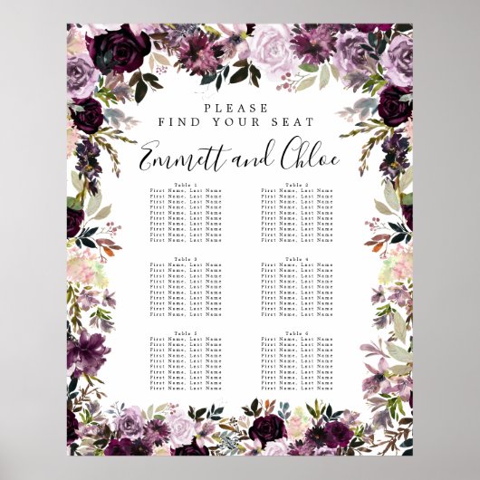紫色の大きなピンクのフローラ6テーブルの座席表 ポスター (正面)
