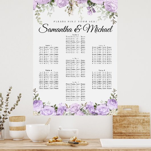 紫色の大きなフローラ7結婚 – 表 ポスター (キッチン)