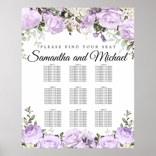 紫色の大きなフローラ9結婚テーブルの座席表 ポスター (正面)