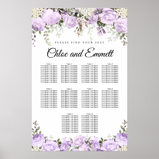 紫色の大フローラ10台結婚の座席表 ポスター (正面)