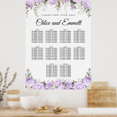 紫色の大フローラ10台結婚の座席表 ポスター (キッチン)