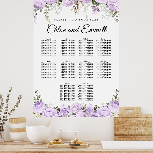 紫色の大フローラ10台結婚の座席表 ポスター (キッチン)