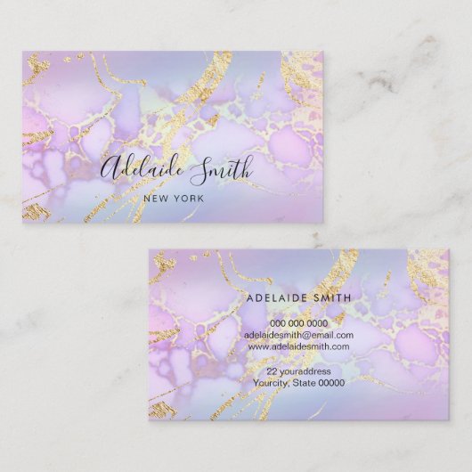 紫色の大理石にシミュレートされたグリッター詳細 名刺 (正面/裏面)