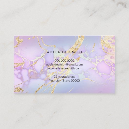 紫色の大理石にシミュレートされたグリッター詳細 名刺 (裏面)