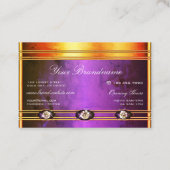 紫色の大理石のパターンと派手な明るい黄金 名刺 (裏面)