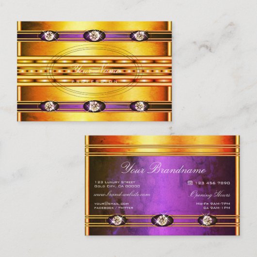 紫色の大理石のパターンと派手な明るい黄金 名刺 (正面/裏面)