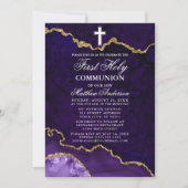 紫色の大理石の宝石写真最初の聖餐式 招待状 (正面)