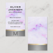 紫色の大理石テクスチャシルバー金ゴールドメタリックトリム 名刺 (正面/裏面)