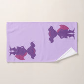 紫色の女の子のスーパーヒーローのシルエットのパーソナライズな子供 バスタオルセット (ハンドタオル)