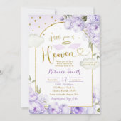 紫色の女の子の小さな部分の天国赤ちゃんシャワー 招待状 (正面)