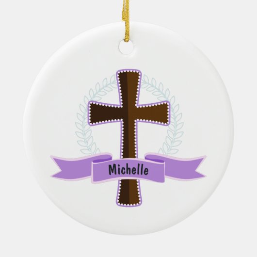 紫色の女の子の最初の聖餐式の写真 セラミックオーナメント (裏面)