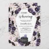 紫色の女の子ゴシックハロウィーンベビーシャワー 招待状 (正面/裏面)